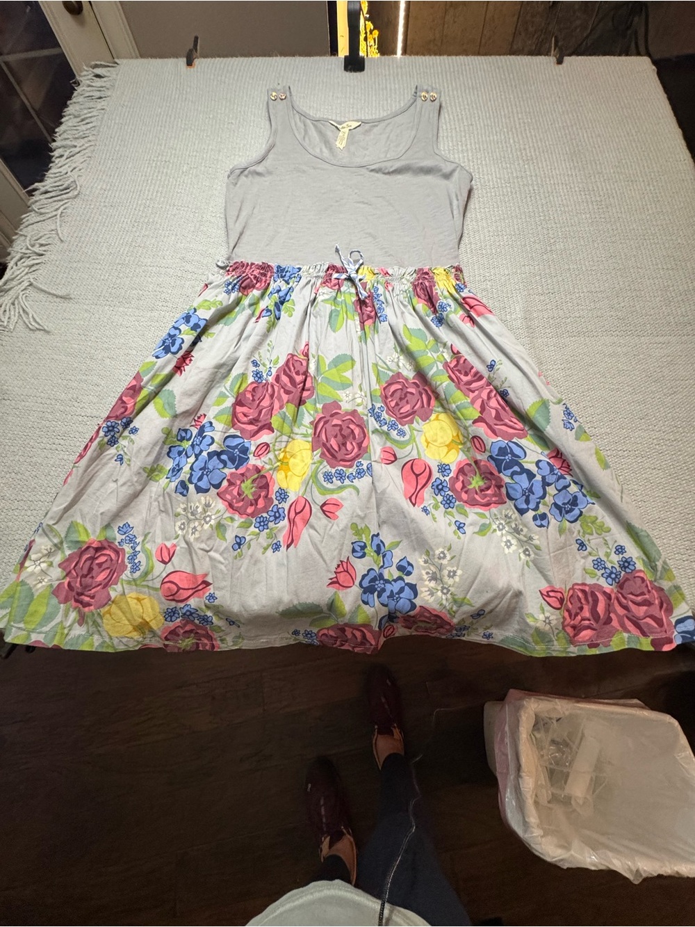 Matilda Jane Gray Tank Top Dress with Pink Blue Yellow Floral Skirt
